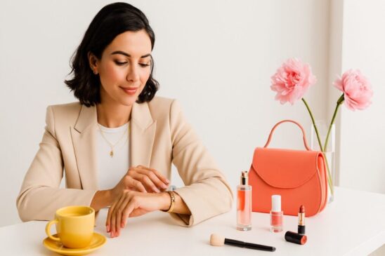 Routine matinale express 15 min femme stylée et confiante organisant son temps