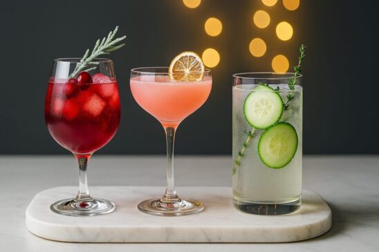 mocktails chics noel sans alcool plateau marbre romarin givré